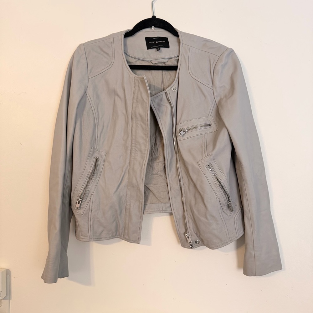 Lucky Brand Light Gray Leather Jacket